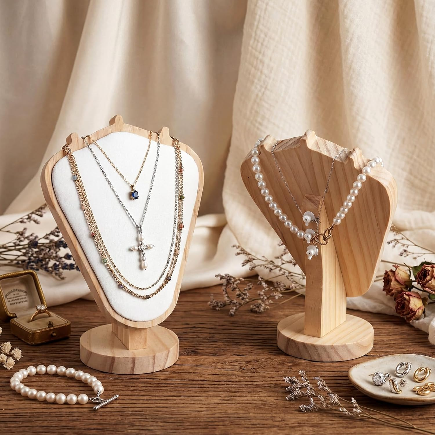 Body Jewelry Display Ideas - Mannequin Wooden Velvet Necklace Pendant Chain