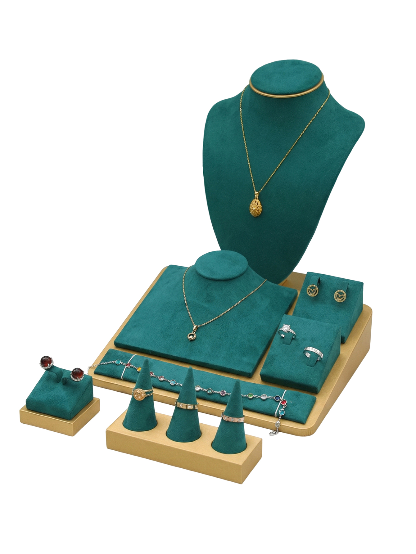 Body Jewelry Display Ideas - Teal Velvet Jewelry Display Set, Premium