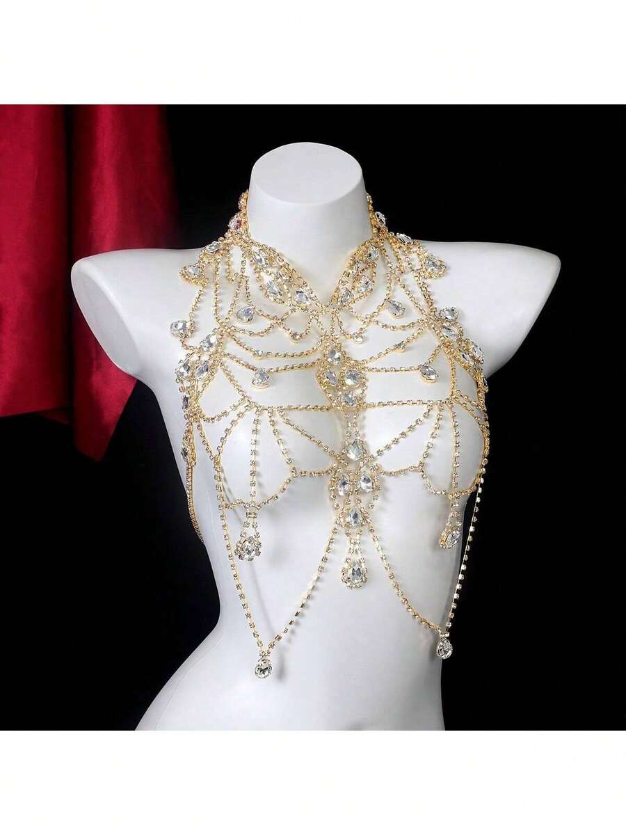 Body Jewelry Necklace - Rhinestone Body Chain Bra Necklace For