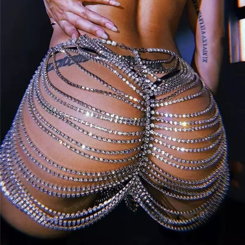 Body Jewelry Tunnels - 1pcSexy Fashionable Rhinestone Butt Skirt Chain