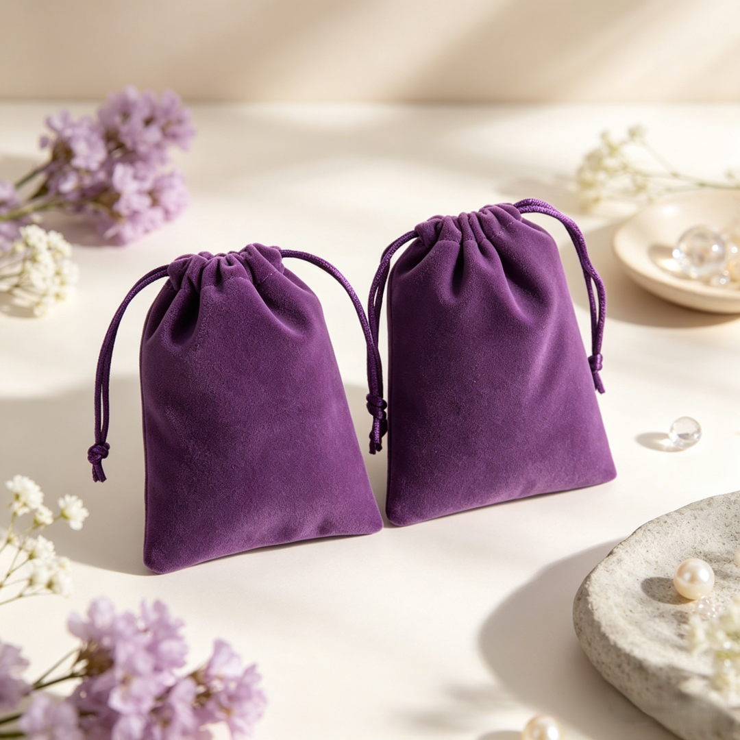 Body Jewelry Display - 10Pcs Purple Velvet Drawstring Jewelry Pouches