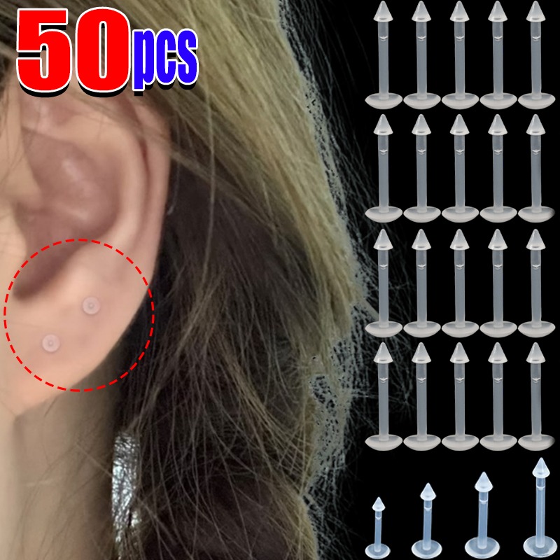 10-50Pcs Transparent Lip Studs - Body Jewelry Tunnels incelemesi ve fiyatı