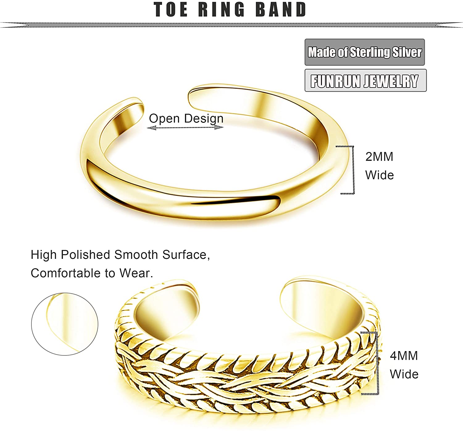 2 PCS Stainless Steel Toe Ring - Body Jewelry Lot incelemesi ve fiyatı
