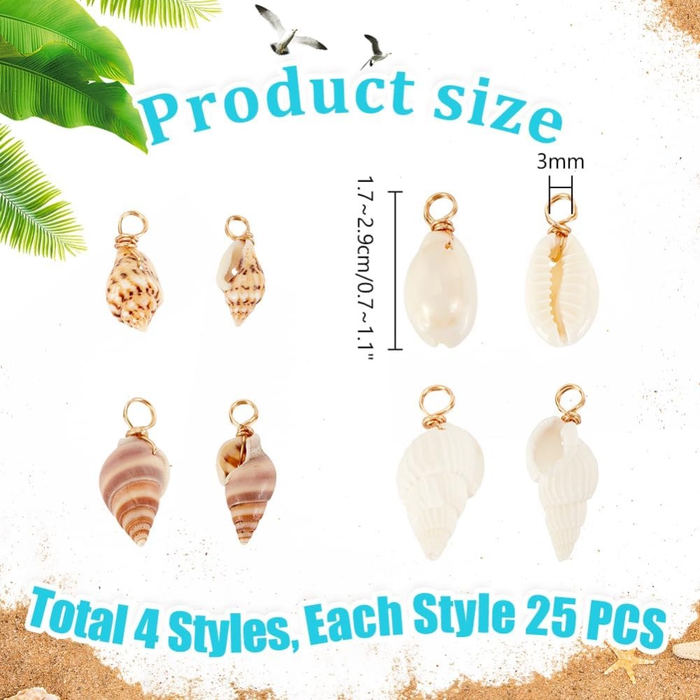 100pcs 4 Styles Natural Shell  - Body Jewelry Beach incelemesi ve fiyatı